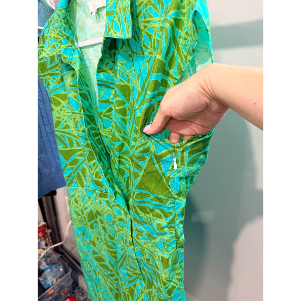 KUT from the Kloth Green Turquoise Tropical Leaf Faux Wrap Mini Dress Medium - Picture 5 of 5